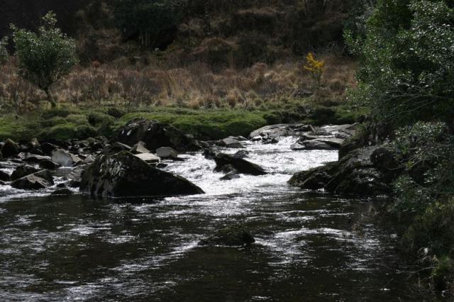 Braunes Wasser, schwarzer Fels