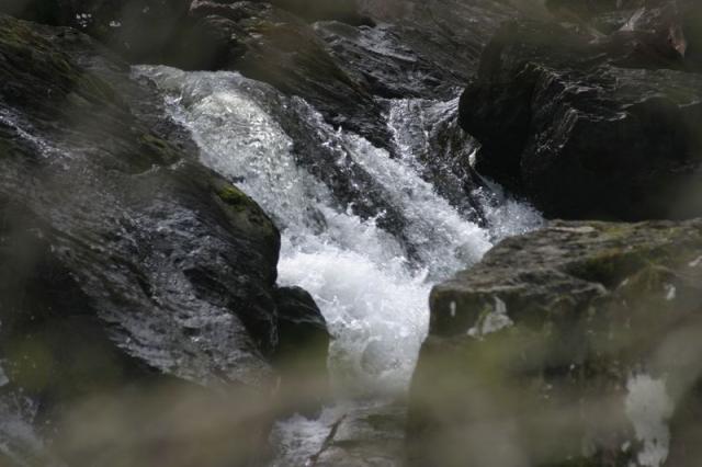 Braunes Wasser, schwarzer Fels